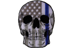 Blue Stripe American Flag Skull Police Patch - 3x4 inch