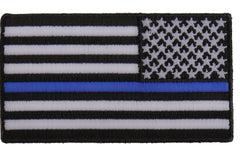 Thin Blue Line American Flag Reversed Patch - 3.5x2 inch