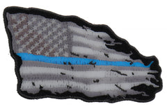 Thin Blue Line American Tattered Flag Patch - 4x3 inch