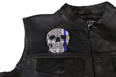 Blue Stripe American Flag Skull Police Patch - 3x4 inch