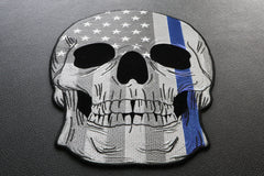 American Flag Blue Stripe Skull Patch - 9.25x12 inch