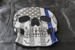 American Flag Blue Stripe Skull Patch - 9.25x12 inch