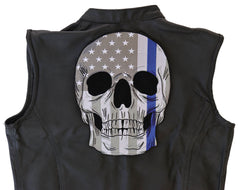 American Flag Blue Stripe Skull Patch - 9.25x12 inch