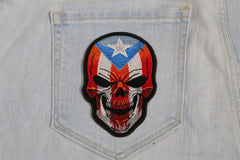 Puerto Rican Flag Skull Patch - 3x4.3 inch