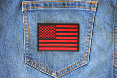 Red Black American Flag Patch - 3x2 inch