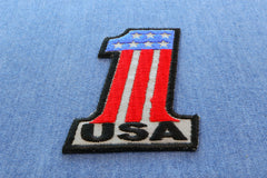 Reflective No 1 USA Patriotic Iron on Patch - 2x3 inch