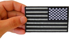 Reflective American Flag Patch Reversed 4 inch Wide - 4x2.5 inch