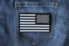 Reversed US Flag Black White Patch 4 Inch - 4x2.5 inch