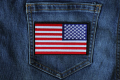 Reversed US Flag Patch 4 Inch Black Border - 4x2.5 inch