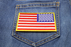 Reversed US Flag Patch 4 Inch Yellow Border - 4x2.5 inch