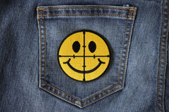 Sniper Scope Smiley Face Funny Iron on Patch - 3x3 inch