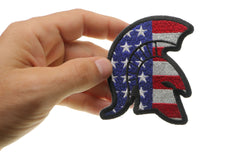 Spartan Helmet With US Flag Patriotic Iron on Patch - 3x3.5 inch