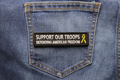 Support Our Troops Defending American Freedom Patriotic Iron on Patch - 4x1 inch