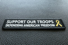 Support Our Troops Defending American Freedom Patriotic Iron on Patch - 4x1 inch