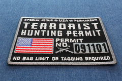 Terrorist Hunting Permit Funny Military Morale Patch - 3.75x3 inch