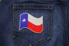 Texas Waving Flag White Border Patch - 3x2 inch