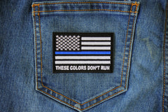 Blue Stripe American Flag Patch - These Colors Don't Run - for Jackets and Vests - 3x2 inch