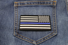 Thin Blue Line American Flag Reversed Patch - 3.5x2 inch