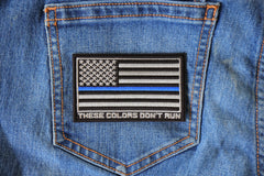 Thin Blue Line American Flag These Colors Don't Run Patch - 3.5x2.1 inch