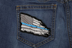 Thin Blue Line American Tattered Flag Patch - 4x3 inch