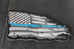 Thin Blue Line American Tattered Flag Patch - 4x3 inch