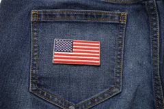 US Flag Patch Silver Border 2.5 Inch - 2.5x1.4 inch