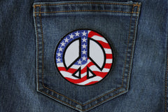 US Flag Peace Sign Novelty Iron on Patch - 3x3 inch