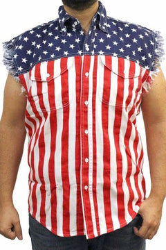 USA Flag Sleeveless Denim Shirt.