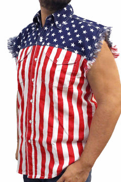 USA Flag Sleeveless Denim Shirt.