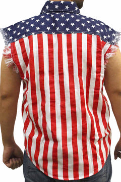 USA Flag Sleeveless Denim Shirt.